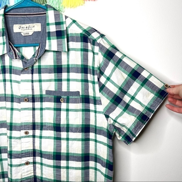 Gable & Grant White Blue Green Plaid Casual Button Down Short Sleeve Shirt XL - Picture 5 of 11